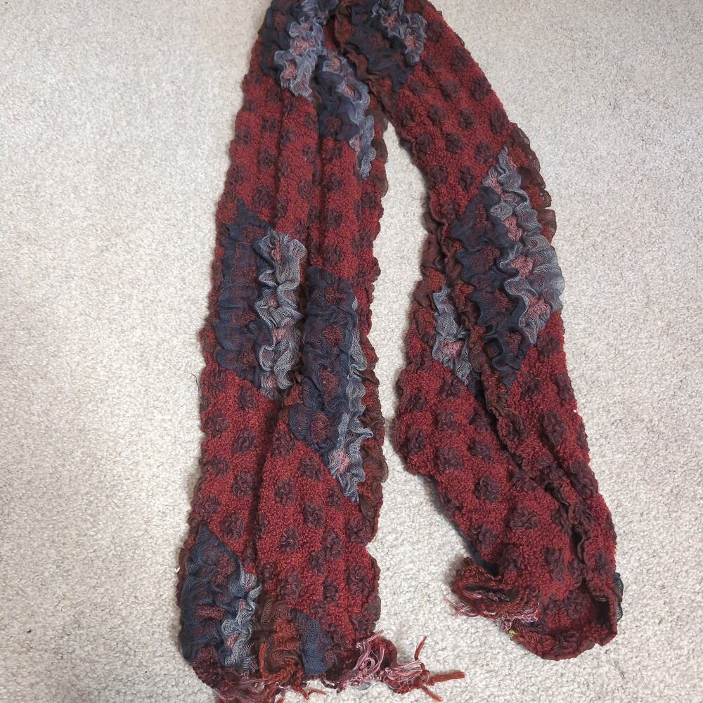 Textured Ruffle Fringe Knit Scarf Boho - Picture 3 of 4